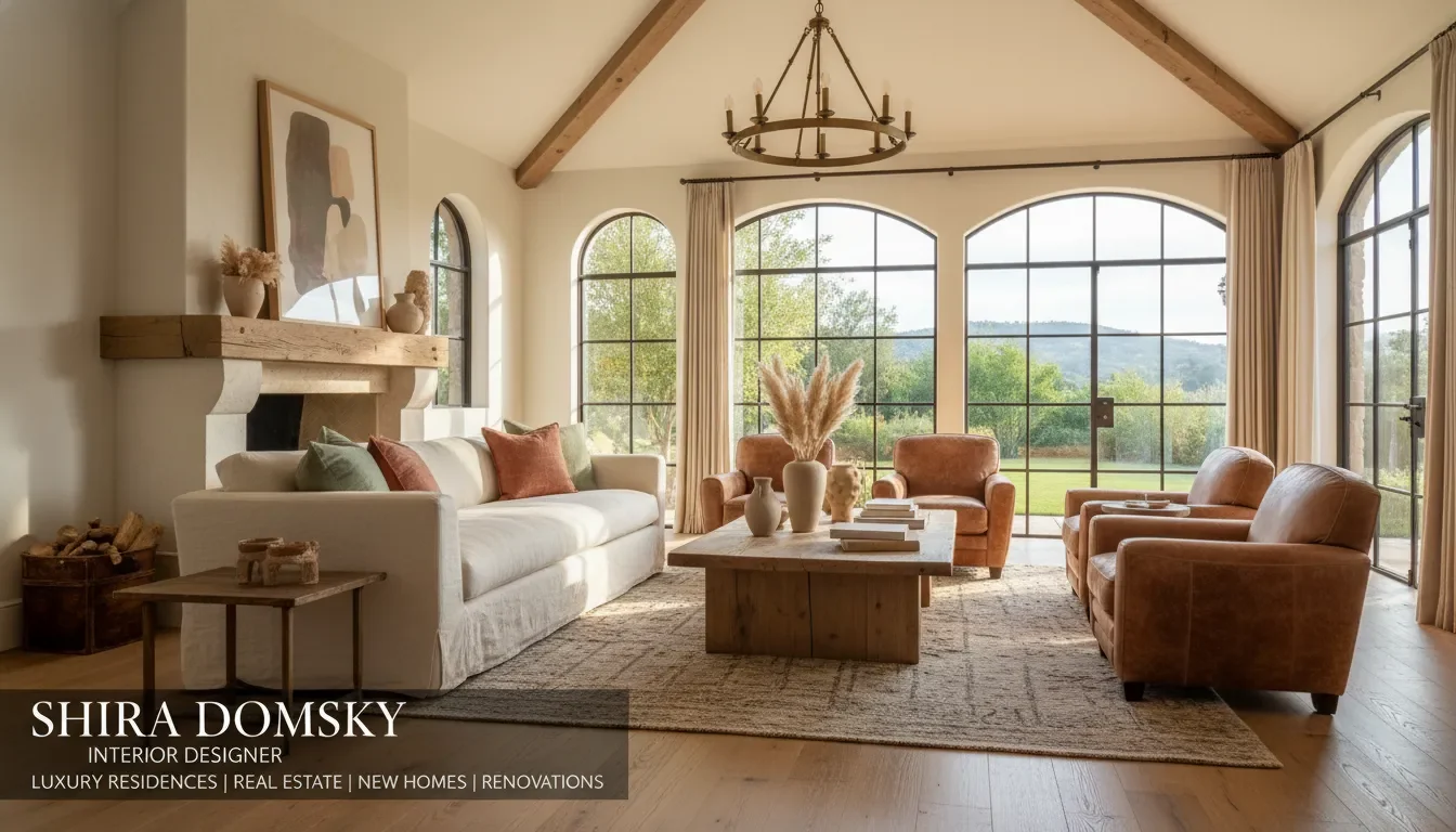 עיצוב פנים יוקרתי בסגנון כפרי - סלון מעוצב עם רהיטים קלאסיים