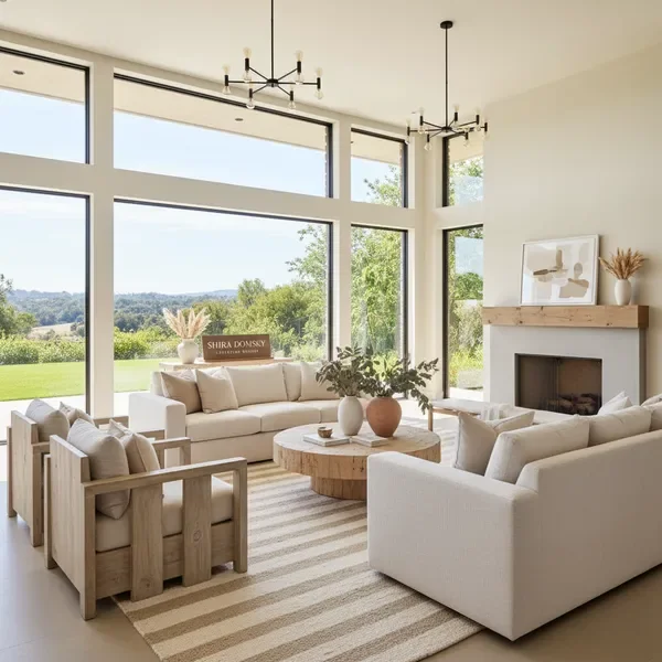 עיצוב פנים לבית חדש - סלון מעוצב בסגנון כפרי